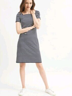 Saint James Tolede II Short-Sleeve UV Dress Fran B ue Striped Square Neck Sz L